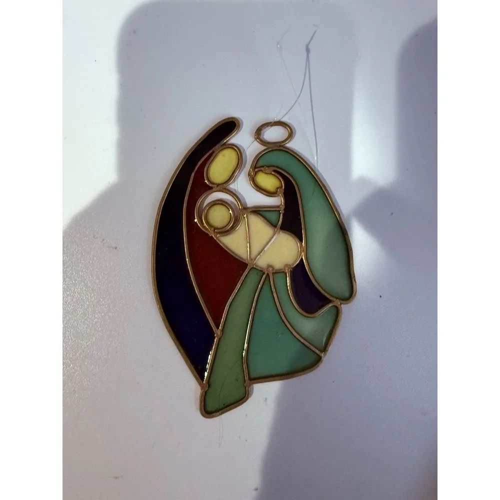 Faux Stained Glass Christmas Ornament Holy Family With‎ Baby Jesus 2.75 X 4.25